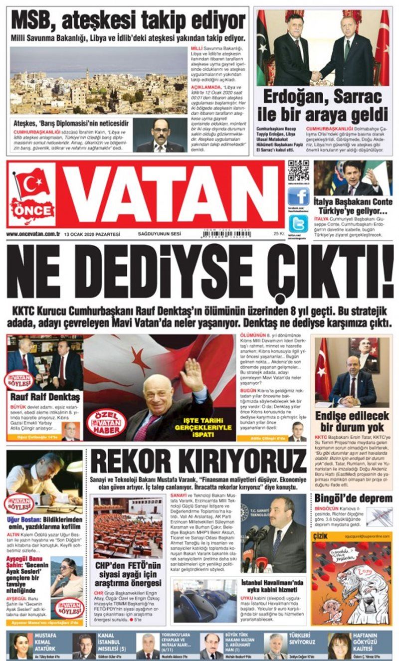 Önce Vatan Gazetesi Manşet